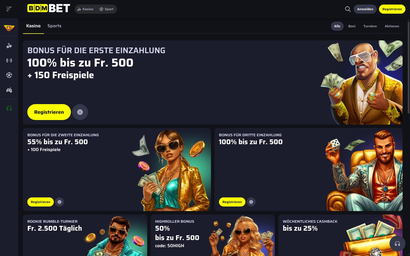 Aktionen-Übersicht bei BDMBet — Screenshot