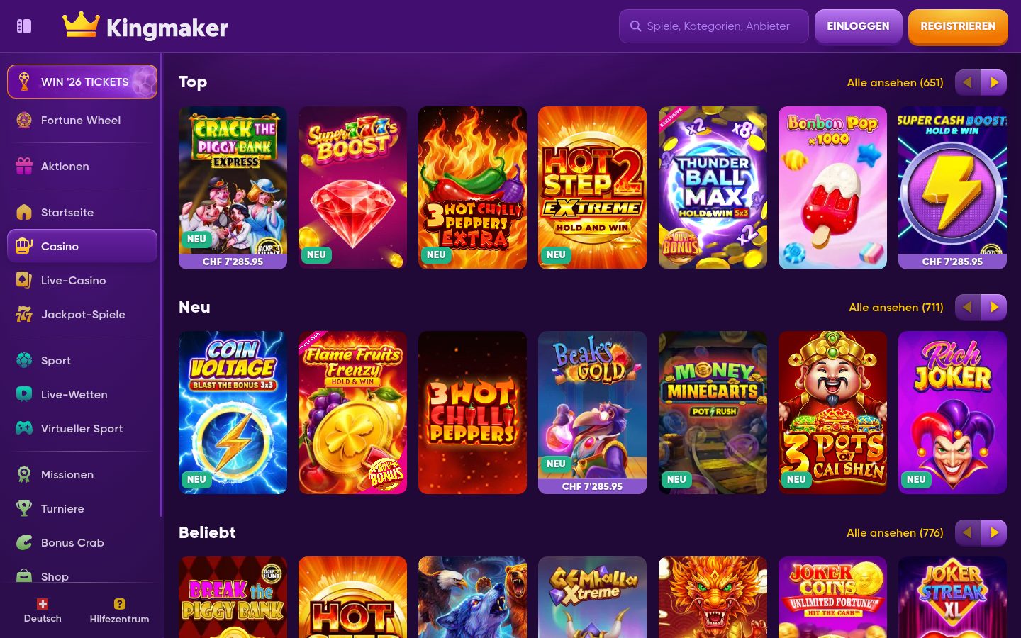 Spiele-Lobby bei Kingmaker — Screenshot